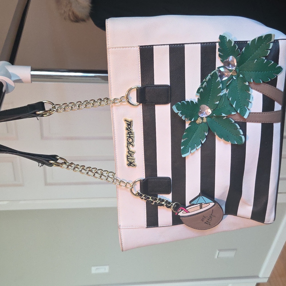 Betsey Johnson Striped Palm Tree Applique Tote